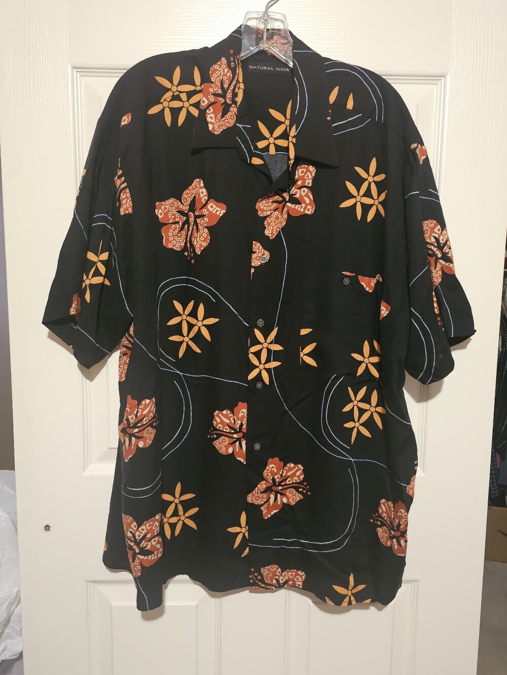 Natural Issue Black Hawaiian Stylw Floral Button-Up Shirt Sz XL